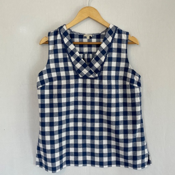 Talbots Linen Cotton Blue/White Gingham Check Sleeveless V-neck Top Size Large - Picture 6 of 6